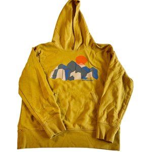 Patagonia Boy's Size Large Hoodie Sweatshirt Mustard Yellow With Mountain Design
